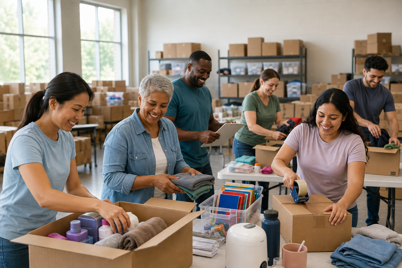 People helping one another through community giving